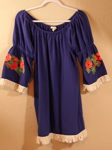 Umgee USA Purple Floral Embroidered Off Shoulder Fringe Boho Blouse Sz Small - Picture 1 of 12
