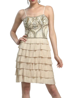 Sue Wong ~ Vestido de Fiesta Formal Beige Deco Con Cuentas Novia en Niveles 6 NUEVO $548 Foto 1 de 4