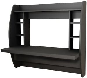 Wall Mounted Floating Desk With Storage In Black