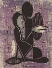 Hans Pistorius Figur Mund Expressionismus Farbholzschnitt Japanpapier um 1950