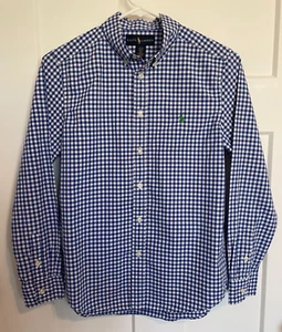 RALPH LAUREN Boys Button SHIRT Long Sleeve BLUE White CHECK Size L 14-16 - Picture 1 of 4