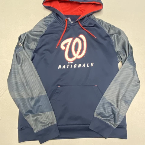 Washington Nationals Mens Hoodie Large Blue Pullover Majestic Thermabase Cover