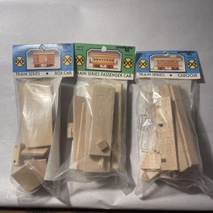 3 VTG Woodcrafters Kits Train Series Kits Passenger Car Caboose & Box Car New - Picture 1 of 10