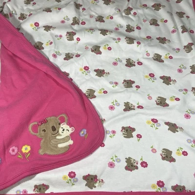 Y2K GYMBOREE Manta Bebé Rosa Koala Mamá y Bebé Flores Algodón Tejido Difícil de Encontrar Foto 1 de 4