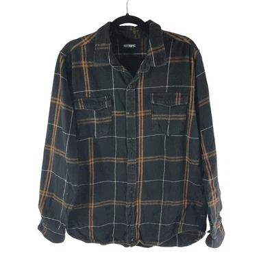 Hot Topic Mens Flannel Shirt Button Down Long Sleeve Plaid Black Orange M? - Image 1 of 3