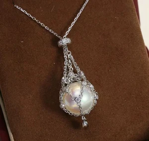 new Round AAAA 11-12mm South Sea White pearl Pendant Necklace 18" 925S - Picture 1 of 3