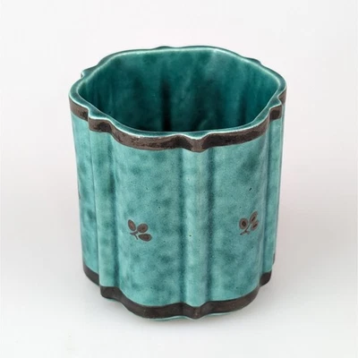 Jarrón de cerámica pequeño Gustavsberg Wilhelm Kage verde azulado decoración del hogar raro acento Foto 1 de 4