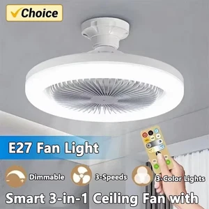 Fan For E27 Socket Light With Remote Ceiling Fan Adjustable Smart LED 3Speed AC - Picture 1 of 7