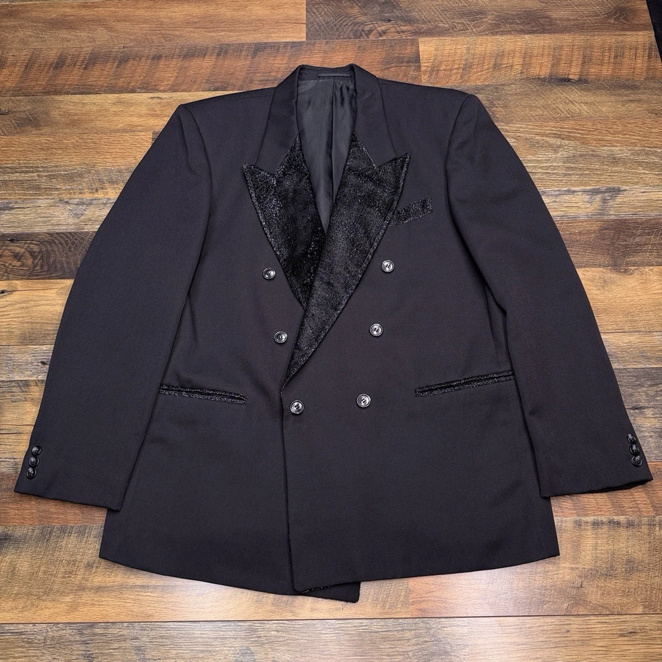 Traje Chaqueta Vintage Pierre Cardin Doble Pecho Esmoquin 42 Largo Lana Negra Foto 1 de 4