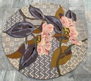5x5 ft Vintage Round Handwoven French Aubusson Rug Needle Point Living Room Rug - Picture 1 of 15