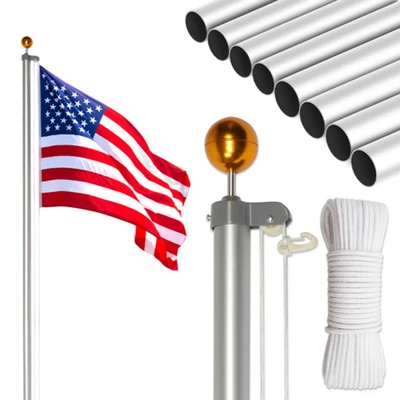 30 ft Aluminum Flag Pole Kit 5×3 US Flag Extra-Thick Sectional In-Ground Yard - Image 1 of 4