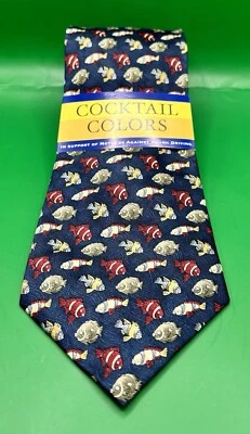 New Cocktail Colors Stonehenge Limited Fish 100% Silk Men’s Tie Necktie - Image 1 of 4