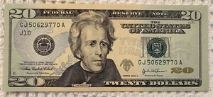 2004 Series A $20 Dollar Bill Uncirculated KC, MO Mint Snow Signature (D5) - Picture 1 of 2