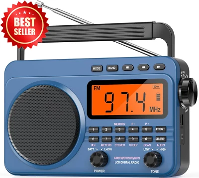 AM/FM Shortwave Radio 4000mAh Rechargeable NOAA Weather Alert USB SD MP3 Player - Image 1 of 4