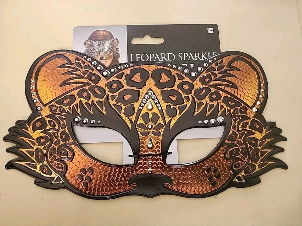 Máscara de brilho leopardo feltro plástico macio tamanho único vestido de Halloween - Imagem 1 de 4