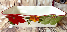 Pioneer Woman  Green and Red Poinsettias Ruffle Top Deep Rectangular Baking Dish