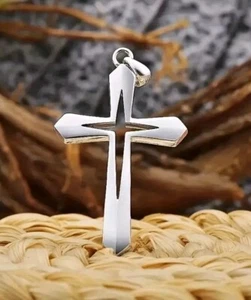 Cadena Plateada Moderna Con Crucifijo Religioso Cadena De Acero Inoxidable - Bild 1 von 7