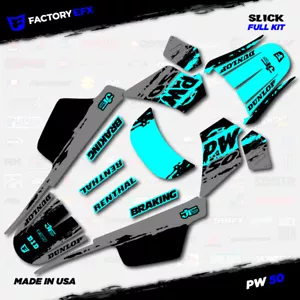 Gray & Cyan Slick Racing Graphics kit fits Yamaha PW50 PW 50 All Years - Foto 1 di 2