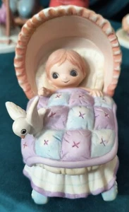 JODY BERGSMA Porcelain Bank Figurine Baby in Cradle White Dove Jody's World NM - Picture 1 of 5