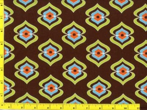 Turquoise Green & Orange Curving Geometric Shapes on Brown Half Yard CPAYEL05680 - Bild 1 von 1
