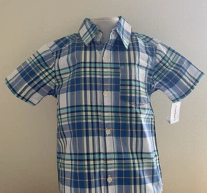 New Carter's Boys Plaid Button Shirt Top Blue Multicolor 3T or 4T Birthday Party - Picture 1 of 3