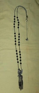 Harley Davidson Silver Eagle & Black Bead Tassel Necklace - Hard to find piece! - Picture 1 of 9