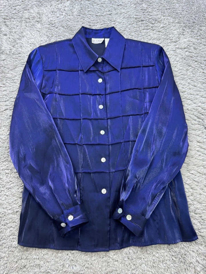 Blusa caprichosa Le Caviar Top Mujer Pequeña Azul Real Satén Arrugado en Niveles Capas Foto 1 de 4