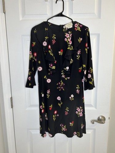 Abito Kate Spade In Bloom donna 4 nero con fiore vibrante 100% seta