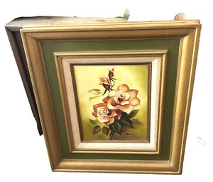 VINTAGE rosa Rose Floral Blume Original handbemalt Ölgemälde von Lisa 17x14 - Bild 1 von 5
