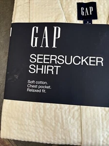 Camisa GAP Hombres Seersucker S Abotonada Manga Corta Algodón NUEVA Turtledove Marfil - Imagen 1 de 7