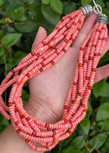 Sterling Silver Pink & Red coral bead multi strand 19" necklace 145 grams - Picture 1 of 23