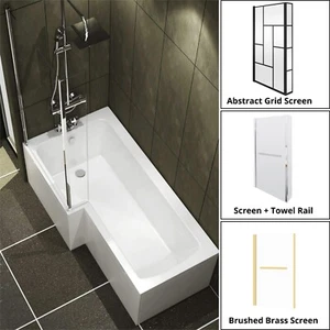 1500/1600/1700mm L Shaped Shower Bathtub Front & End Bath Panel Shower Screen - Picture 1 of 32