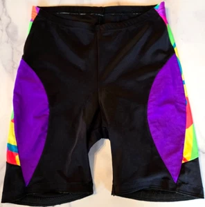 Vintage 80s Canari Womens Road Bike Cycling Shorts Medium Black Purple Dance USA - Picture 1 of 10