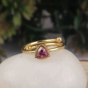 Pink Topaz Gemstone 18k Gold Plated Designer Engagement Rings For Girls - Picture 1 of 6