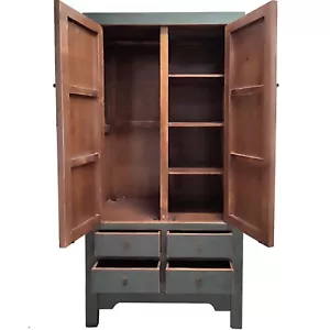 chinesisch Hochzeitsschrank Kleider Wäsche Schrank Holz Grau Schubladen Stang - Bild 1 von 4