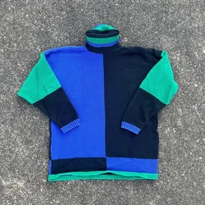 Suéter mediano vintage de cuello alto en bloques de color negro para mujer - Imagen 1 de 4