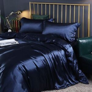 Mulberry Silk Satin Bedding Sets Duvet Cover Fitted/Flat Bed Sheet Pillowcases