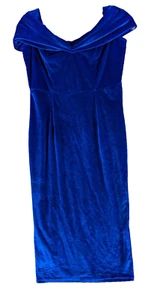 CBR Royal Blue Velvet Off The Shoulder Mini Dress Pencil Pleated Youth Large NWT - Picture 1 of 11