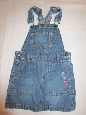 Genuine Kids Oshkosh girl's denim jumper dress size 4T with some floral accents - Image 1 of 4