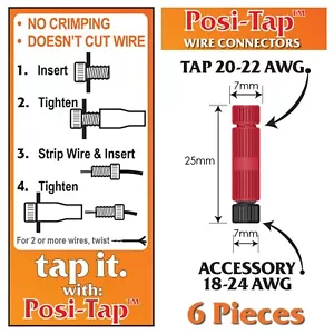 POSI-TAP 20-22 AWG WIRE CONNECTORS, REUSABLE, NO CRIMPING - 6 PK - Picture 1 of 2