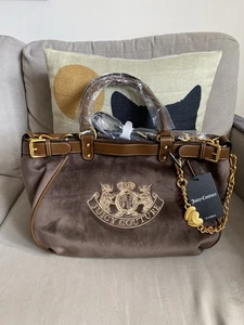 Juicy Couture Scottie Twig Dog Brown Velvet Bag Purse Y2K Hand Shoulder Strap - Picture 1 of 15