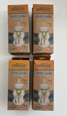 DR BROWNS Baby Bottle SET 4 ANTI COLIC 5-oz Glass Level 1 Newborn 0+ mo NEW Box - Image 1 of 4