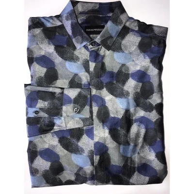 Camisa de vestir gris y azul Emporio Armani para hombre nueva con etiquetas $495 talla 37/14,5 V1CC2T Foto 1 de 4