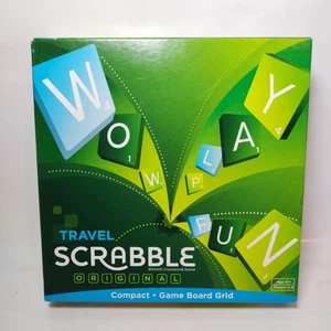 Travel Scrabble Game 2014 Mattel Green Clip In Tiles Racks Instructions Compact - Picture 1 of 12