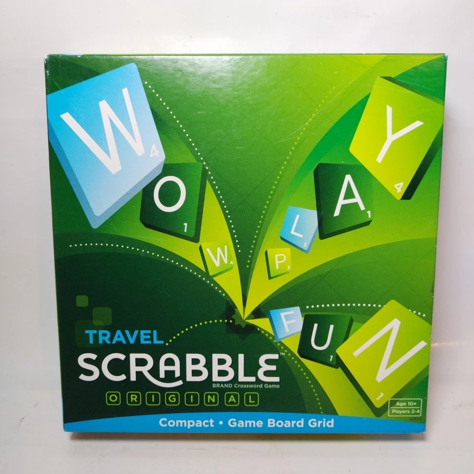 Travel Scrabble Game 2014 Mattel Green Clip In Tiles Racks Instructions Compact - Image 1 of 4