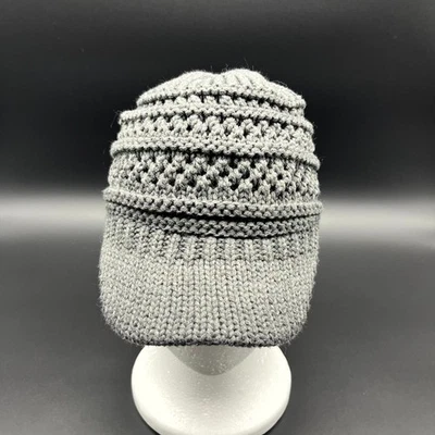 Angela & William Hat Women One Size Gray Beanie Cap Crocheted Knitted With Visor - Image 1 of 4