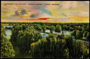 Postcard World's Largest Government Fish Hatchery, Lonoke, AR Linen - Picture 1 of 2