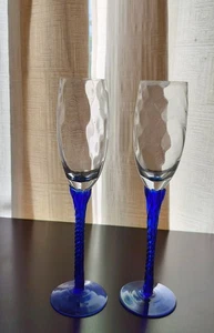 Paar Kobalt gestielte 8 3/4" Champagnerflöten  - Bild 1 von 3