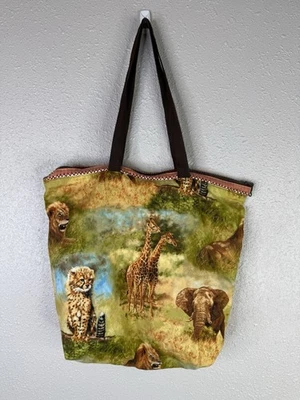 手工野生动物野生动物园狮子长颈鹿大象托特包单肩包双面 — 第 1/4 张图片