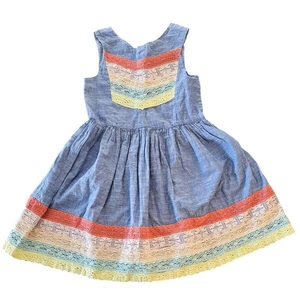 Aphorism Girls Sz 6X Knee Length Dress Sundress Blue Chambray Lace Trim - Picture 1 of 4